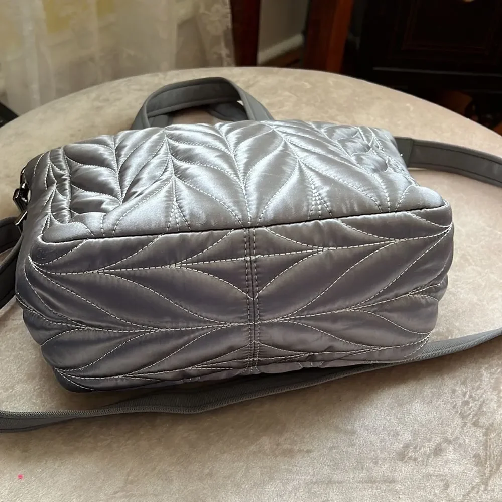 Kate Spade Briar Lane? Silver Quilted Sateen Handbag EUC